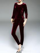 Shein Burgundy Velvet Top With Pockets Pants