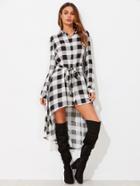 Shein Tie Waist High Low Longline Check Blouse