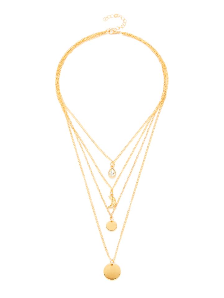 Shein Moon & Sequin Pendant Layered Chain Necklace
