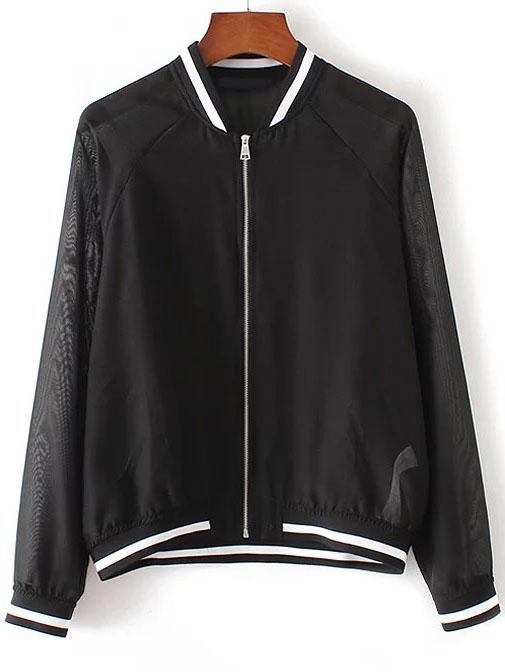 Shein Black Contrast Trim Raglan Sleeve Mesh Jacket