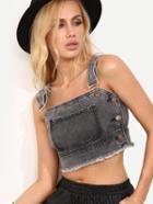 Shein Grey Denim Side Buttoned Crop Wide Strap Top