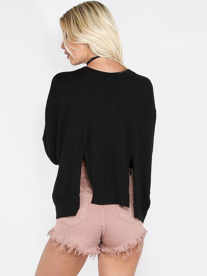 Shein Black Double Slit Back Dolman Sleeve Sweater