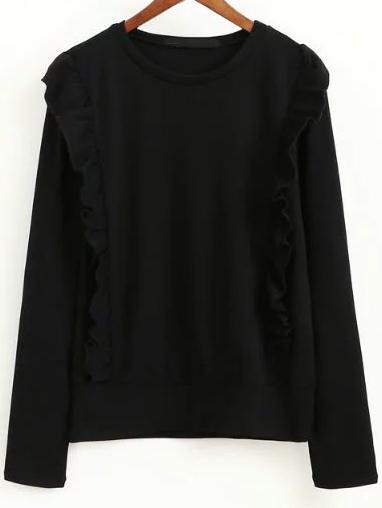 Shein Black Ruffle Trim Round Neck Knitwear