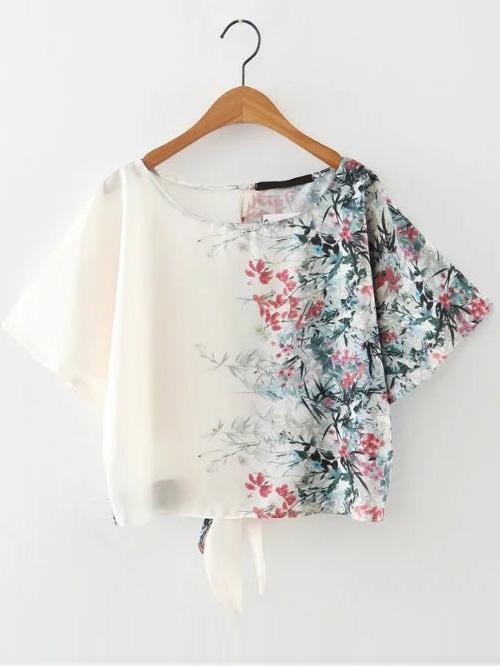 Shein Floral Print Tie Back Top