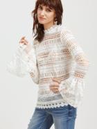 Shein Flute Sleeve Hollow Out Embroidered Lace Top