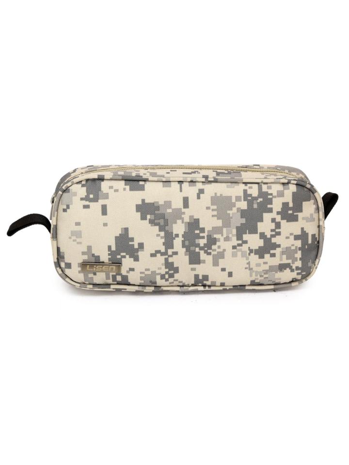 Shein Geometric Camouflage Print Makeup Bag - Khaki