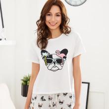 Shein Dog Print Top And Drawstring Waist Shorts Pj Set