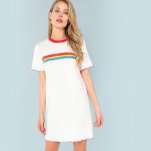 Shein Stripe Print Ringer Neck Tee Dress