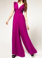 Rosewe Luxury Purple V Neck Hollow Design Woman Jumpsuit