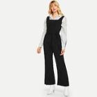Shein Solid Belted Corduroy Jumpsuit