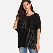 Shein Stripe Contrast Batwing Sleeve Top