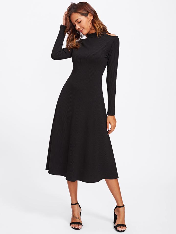 Shein Cutout Shoulder Raglan Sleeve Ribbed Dress