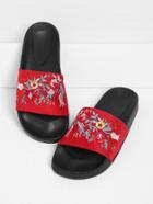 Shein Embroidered Flower Slip On Sandals
