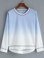 Shein Blue Ombre Round Neck Dip Hem T-shirt
