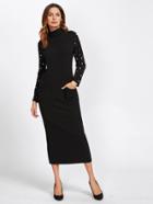 Shein Turtle Neck Pearl Detail Ribbed Pencil Dress