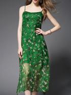Shein Green Spaghetti Strap Floral Shift Dress