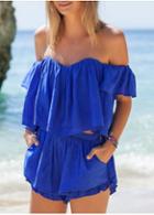 Rosewe Blue Off The Shoulder Short Sleeve Two Piece Romper