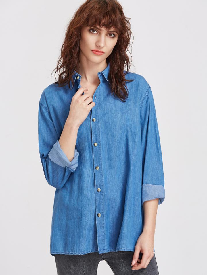 Shein Split Back Button Down Denim Shirt