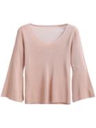 Shein Khaki V Neck Split Sleeve Jersey Sweater