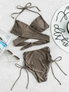 Shein Cross Halter Lace Up Side Bikini Set