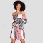 Shein Flounce Cold Shoulder Floral Patchwork Dress