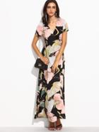 Shein Flower Print Self Tie Waist Wrap Dress