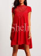 Shein Red Cap Sleeve Cut Out Back Lace Dress