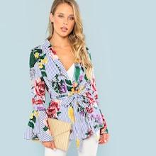 Shein Flounce Sleeve Floral Print Coat