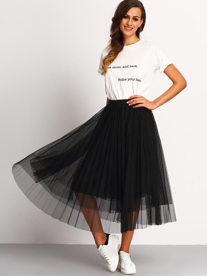 Shein Mesh Pleated Elastic Waist Skirt