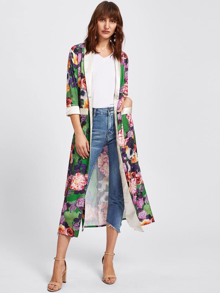 Shein Patch Pocket Slit Side Longline Duster Coat