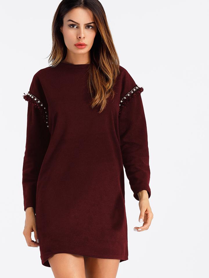 Shein Pearl Beading Fringe Trim Dress