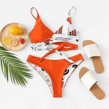 Shein Random Pattern Wrap Bikini Set