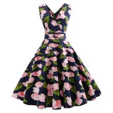 Shein Fruit Print Double Plunge Flare Dress