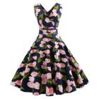 Shein Fruit Print Double Plunge Flare Dress