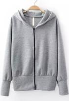 Shein Grey Hooded Long Sleeve Loose Sweatshirt
