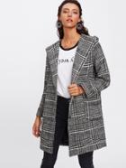 Shein Houndstooth Dual Pocket Plaid Hooded Coat