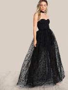 Shein Star Flock Mesh Overlay Strapless Bustier Dress