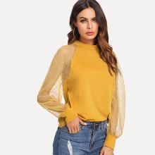 Shein Polka Dot Mesh Raglan Sleeve Top
