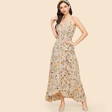 Shein Plaid And Flower Print Cami Dress
