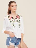 Shein Flower Embroidery High Low Top