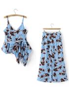 Shein Blue Spaghetti Strap Asymmetric Vest With Wide Leg