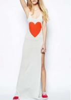 Rosewe Elegant Heart Print Strap Design Maxi Dress With Slit