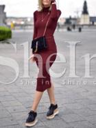 Shein Burgundy Long Sleeve Split Sheath Dress