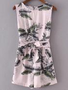 Shein Leaves Print Sleeveless Playsuit With Self Tie