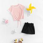 Shein Girls Lace Contrast Knot Tee & Shorts Set
