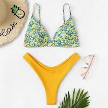 Shein High Leg Random Calico Print Bikini Set