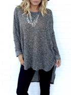 Shein Grey Round Neck Dip Hem Glitter T-shirt