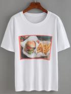 Shein Hamberger&chips Print Simple T-shirt