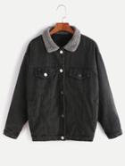 Shein Black Contrast Collar Single Breasted Denim Jacket
