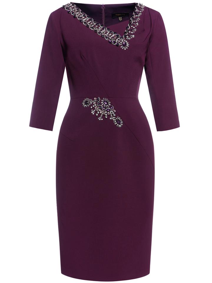Shein Dark Purple V Neck Beading Sheath Dress